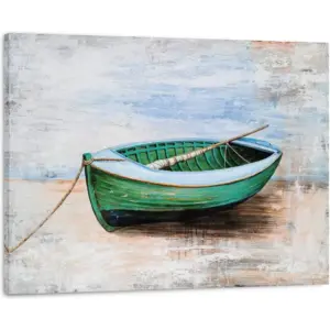 ALAYRA Nautical Wall Art Green Boat Modern Abstract Coastal Pictures Artwork for Bathroom Living Room Bedroom Decoration 01