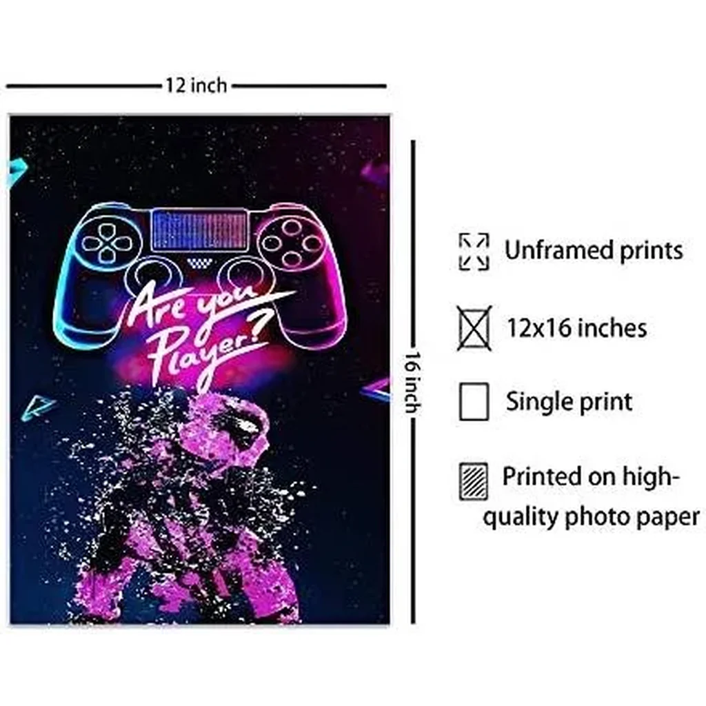 ALAYRA Neon Gaming Art Posters, 12"x16" Video Game Canvas Wall Art, Gamepad Playstation Controller Decorative Interior Painting Wall Art Posters for Teenage Boys Room Playroom Decor, (Set of 3-Unframe - Image 2