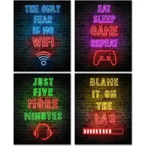 ALAYRA Neon Gaming Posters for Boys Room Decor, Gaming Room Decor, Boys Bedroom Decor, Gamer Decor, Inspirational Posters for Video Game Room, Game Room Decor, Bedroom Decor for Men, (UNFRAMED) 01