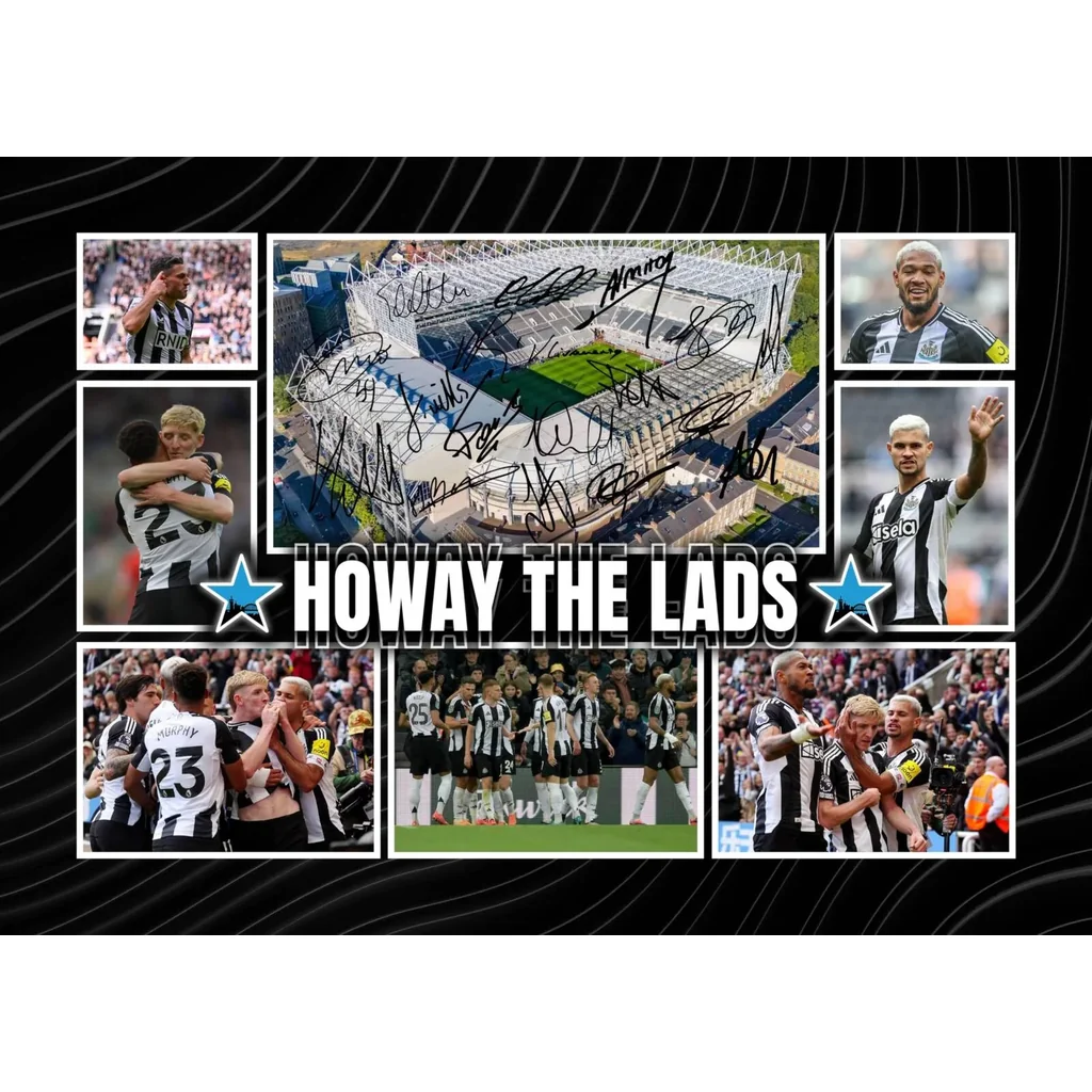 ALAYRA Newcastle United ' Howay The Lads ' 2024/5 Team Football Players Multi Signed A4 Montage Photo Print Which Would Make A Great Gift For Any Fan. 01