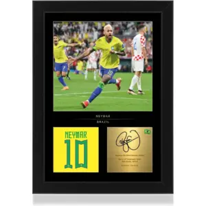 ALAYRA Neymar Jr A4 Framed Photo Display - Reproduced Digital Signature - Gift For Brazil Fans 01