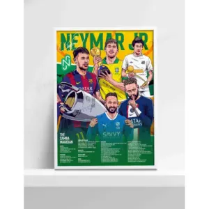ALAYRA Neymar Jr Legendary Career Framed Poster For Gifting/For Room Decor/For Football Fans (A4, WHITE) 01