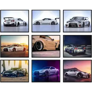 ALAYRA Nissan GTR Poster - JDM Car Posters for Men, Car Art Wall Decor, JDM Car Wall Art, JDM Poster, Car Posters for Boys Room, Man Cave Art, GTR Car Poster Gift - Unframed Set of 9 (8x10) 01