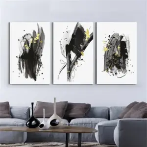 ALAYRA Nordic Black and Gold Abstract Wall Art Set of 3 Unframed Canvas Prints for Bedroom, Living Room and Office (60x80cm) 01
