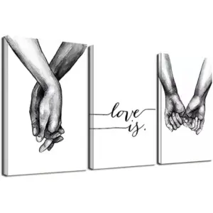 ALAYRA Nordic Decorative Painting Holding Hands Love Mural Poster And Print Bedroom Wall Art Pictures Simple Decoration 3Psc/set (16x24inchx3(40x60cmx3), NO Frame) 01