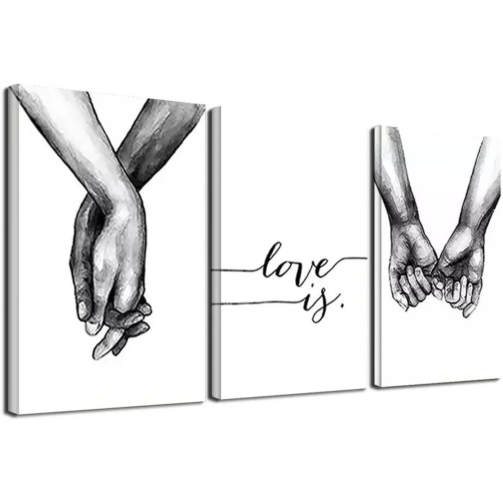 ALAYRA Nordic Decorative Painting Holding Hands Love Mural Poster And Print Bedroom Wall Art Pictures Simple Decoration 3Psc/set (16x24inchx3(40x60cmx3), NO Frame) 01