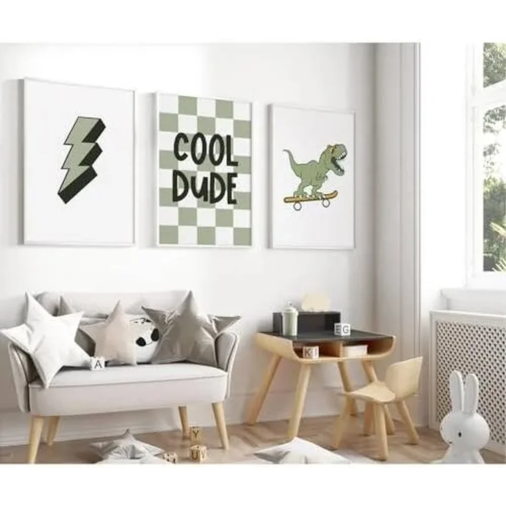 ALAYRA Nursery Dinosaur Wall Art Prints Set of 3 Boys Room Canvas Wall Decor Toddler Kids Wall Art Prints Dinosaur Skateboard Pictures Poster Boys Dino Artwork Decor for Bedroom 16x24 Inch Unframed 01 - Image 2