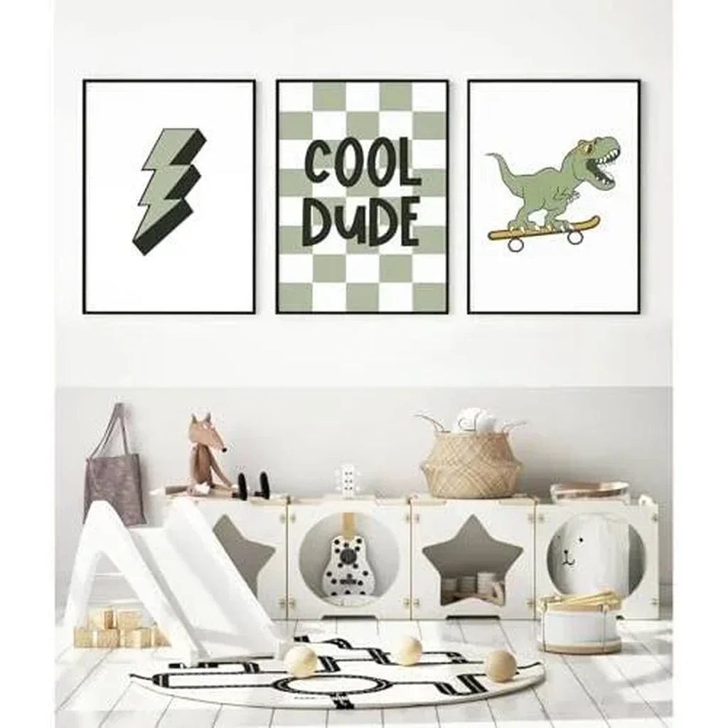 ALAYRA Nursery Dinosaur Wall Art Prints Set of 3 Boys Room Canvas Wall Decor Toddler Kids Wall Art Prints Dinosaur Skateboard Pictures Poster Boys Dino Artwork Decor for Bedroom 16x24 Inch Unframed 01 - Image 3