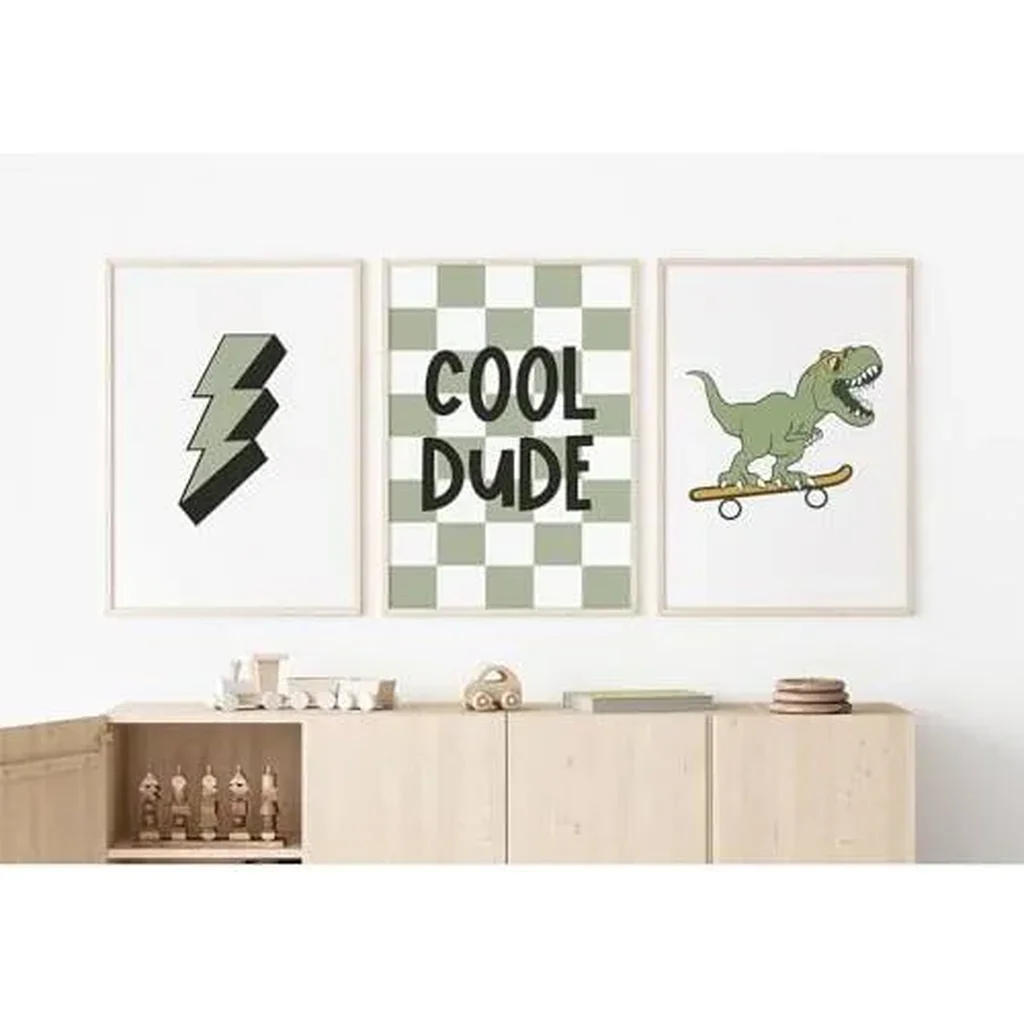 ALAYRA Nursery Dinosaur Wall Art Prints Set of 3 Boys Room Canvas Wall Decor Toddler Kids Wall Art Prints Dinosaur Skateboard Pictures Poster Boys Dino Artwork Decor for Bedroom 16x24 Inch Unframed 01 - Image 4