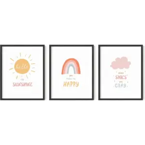 ALAYRA Nursery Posters and Rainbow Wall Decor - Set of 3 Rainbow Wall Art for Kids, Wall Art for Nursery Girl, Kids Wall Art Hello Sunshine Classroom Decorations (Unframed 11x14) 01