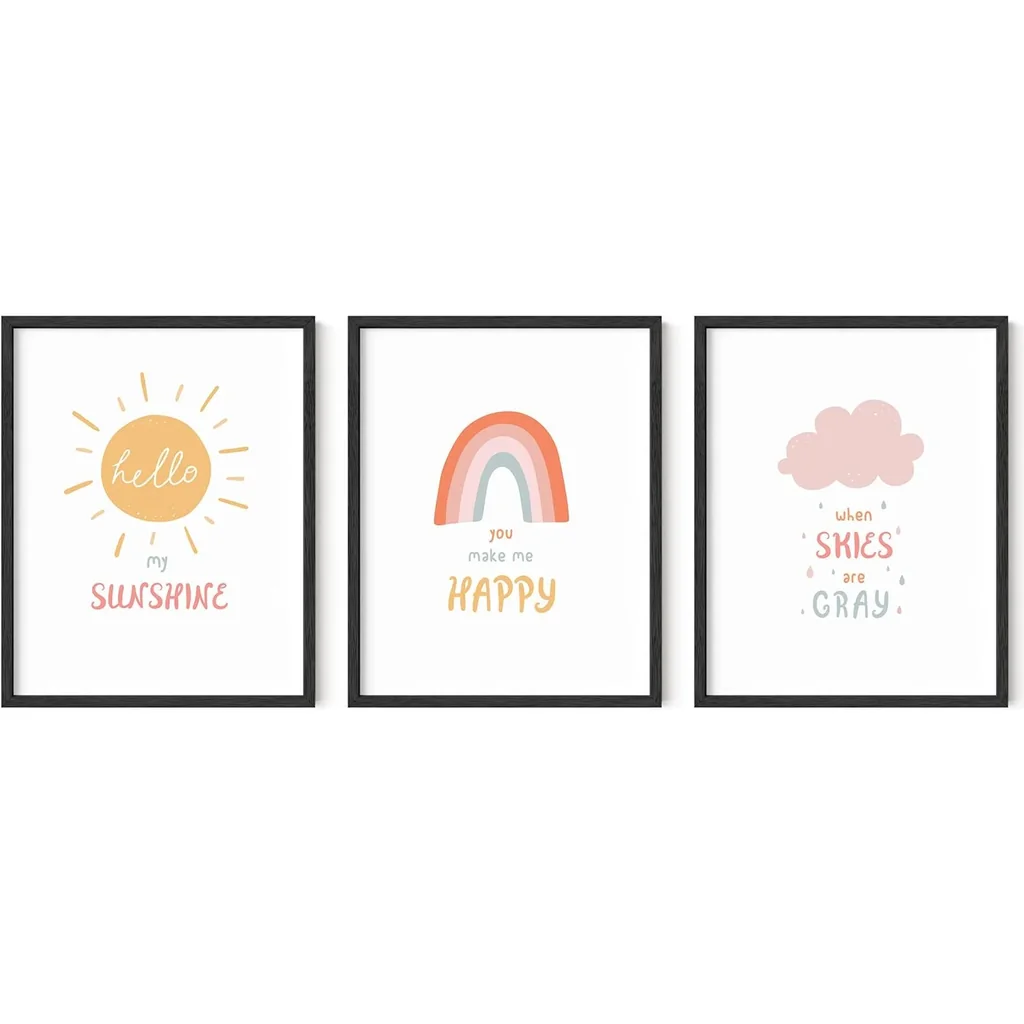 ALAYRA Nursery Posters and Rainbow Wall Decor - Set of 3 Rainbow Wall Art for Kids, Wall Art for Nursery Girl, Kids Wall Art Hello Sunshine Classroom Decorations (Unframed 11x14) 01
