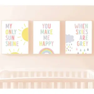 ALAYRA Nursery Wall Decor Unframed Prints Set of 3 (8x10 Inch) You are my Sun Shine Posters, Kids Room Decor, Girls Room Decor, Pastel Rainbow Sun Cloud Wall Art for Nursery Kids Baby Little Girls by