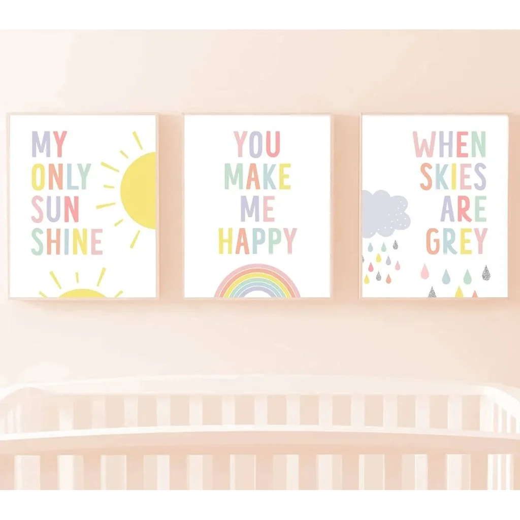 ALAYRA Nursery Wall Decor Unframed Prints Set of 3 (8x10 Inch) You are my Sun Shine Posters, Kids Room Decor, Girls Room Decor, Pastel Rainbow Sun Cloud Wall Art for Nursery Kids Baby Little Girls by - Image 3