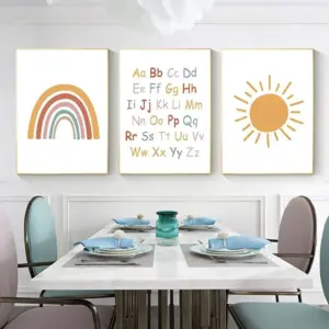 ALAYRA Nursery Wall Decor Prints Alphabet Sun Rainbow Art Decals Set of 3 Posters (Unframed) for Baby Girls Boy Kids Room Playroom Bedroom 01