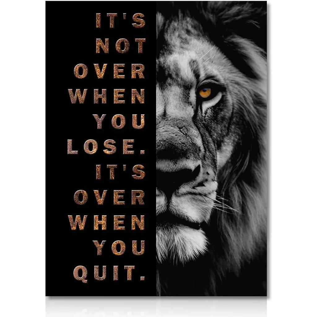 ALAYRA NymphFable Inspirational Lion Wall Decor Poster Black and Gold Positive Wall Poster for Office Gym Bedroom Decor 12x16 in Unframed 01