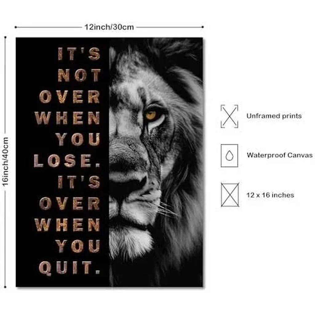 ALAYRA NymphFable Inspirational Lion Wall Decor Poster Black and Gold Positive Wall Poster for Office Gym Bedroom Decor 12x16 in Unframed 01 - Image 5