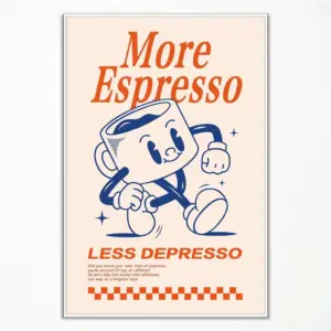 ALAYRA ogyormpi Retro Coffee Wall Art, More Espresso Less Depresso Quotes Coffee Bar Print, Cute Coffee Poster Wall Art, Funky Dorm Apartment Picture, Coffee Bar Print 12x16in Unframed 01