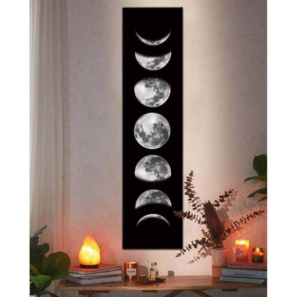 ALAYRA Ohhvvow Zunniu Moon Phase Wall Art Painting, Black and White Moon Canvas Print Poster Wall Art Decoration for Bedroom Living room (Black unframed) 01