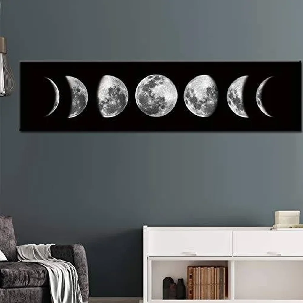 ALAYRA Ohhvvow Zunniu Moon Phase Wall Art Painting, Black and White Moon Canvas Print Poster Wall Art Decoration for Bedroom Living room (Black unframed) 01 - Image 2