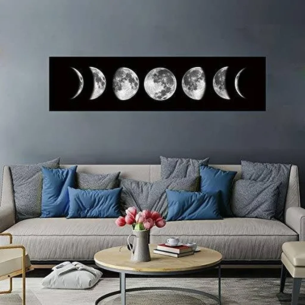 ALAYRA Ohhvvow Zunniu Moon Phase Wall Art Painting, Black and White Moon Canvas Print Poster Wall Art Decoration for Bedroom Living room (Black unframed) 01 - Image 3