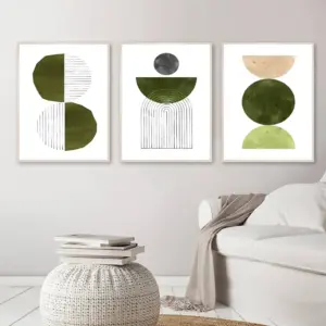 ALAYRA Olive Green Abstract Painting Canvas Prints Mid Century Modern Gallery Wall Art Picture Nordic Poster Home Room Decor Unframed (B, 16x24Inch Unframed) 01
