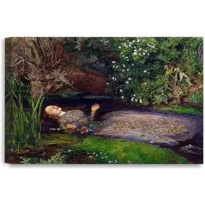 ALAYRA Ophelia by John Everett Millai. Reproduction, Giclee Print on Canvas. Ready to Hang Wall Art for Home, Bedroom, Office Decor. 24x16 01