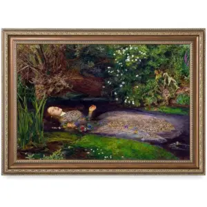 ALAYRA Ophelia by John Everett Millais. Giclee Print on Canvas. Professionally Framed for Home and Office Decor. Ready to Hang. Canvas Print Size 30x20in Total Framed Size 34.75x24.75 01