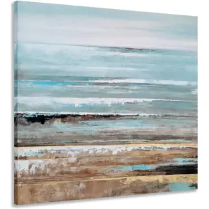 ALAYRA Original Canvas Wall Art Abstract Stormy Beach Seascape for Modern Home Decor Stretched Ready to Hang (28Wx28L) 01