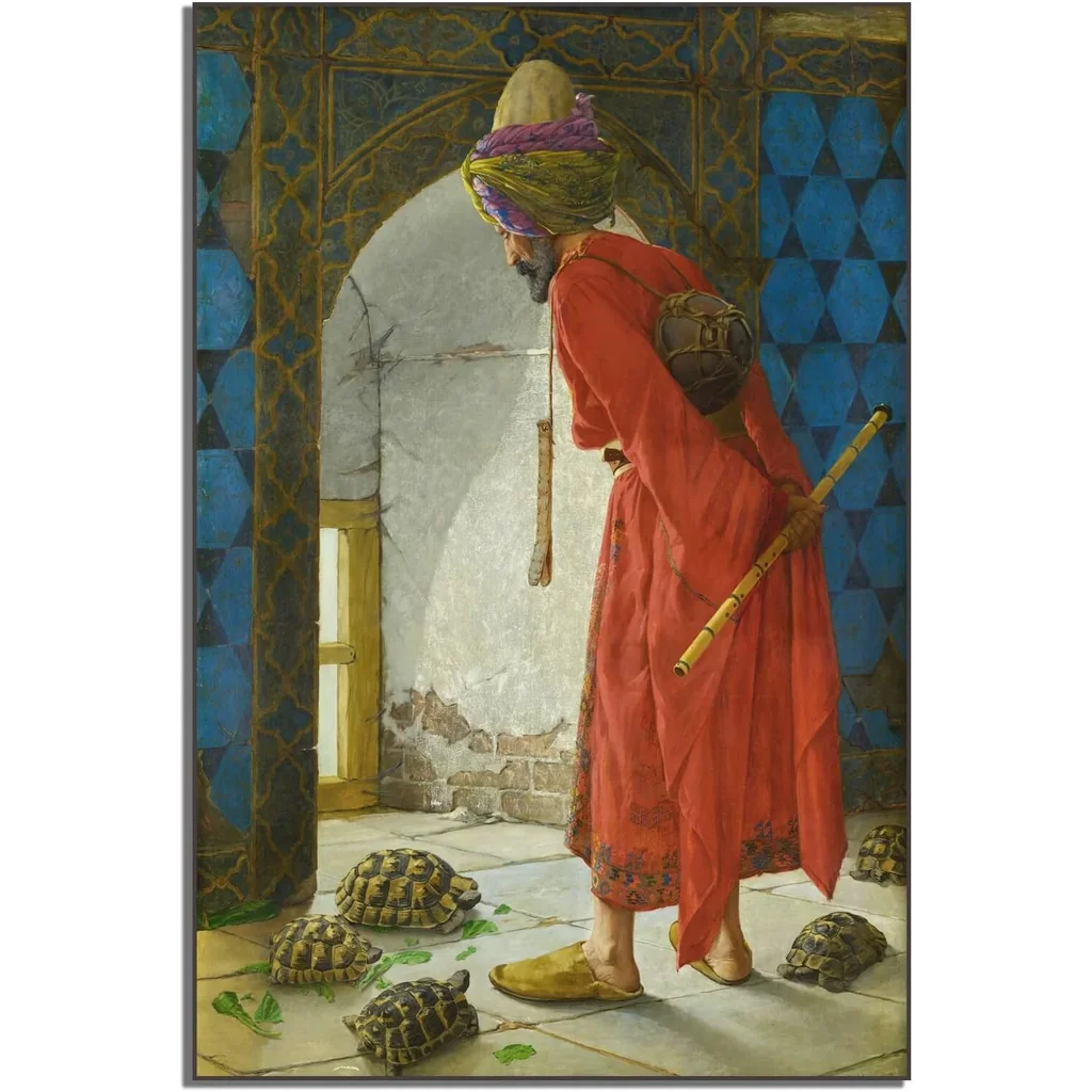 ALAYRA Osman Hamdi Bey Poster - The Tortoise Trainer Canvas Wall Art - Famous Impressionist Painting - Vintage Poster - Bedroom Bathroom Living Room Wall Decor Unframed(12x18in/30x45cm) 01