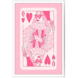 ALAYRA Oulores Pink Queen of Hearts Canvas Wall Art Preppy Pink Poker Posters Cute Girly Style Prints Painting Trendy Art Wall Decor For Living Room Girly Room Apartment Game Room 16x24in Unframed 01