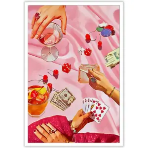 ALAYRA Oulores Vintage Pink Poker Playing Cards Posters For Room Decor Aesthetic Retro Funny Casino Dice Chips Canvas Wall Art Cool Funky Cocktail Alcohol Drinks Prints Paintings 12x16in Unframed 01