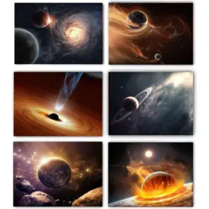 ALAYRA Outer Space Planet Wall Art Painting, for Bedroom, Livingroom, Bathroom Decor , Posters for Kids, Boys or Girls Room Set of 6 (8" x10") Unframed 01