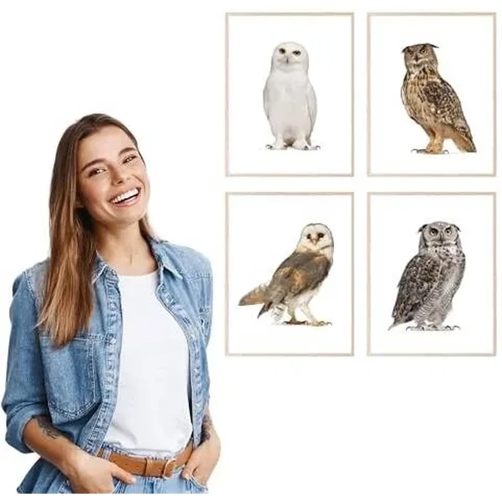 ALAYRA Owl Wall Art Owl Wall Decor - Set of 4 (8x10) Cute Owl Art Bird Art, Animal Poster Set Owl Print, Owl Animal Wall Art Owl Art Wall Decor - Bathroom Bedroom Owl Artwork - UNFRAMED 01 - Image 5
