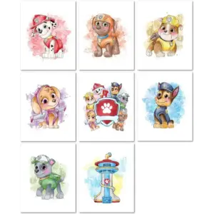 ALAYRA Paw Patrol Wall Decor Prints, Paw Patrol Wall Art for Boys, Paw Patrol Room Decor, Paw Patrol Poster, Set of 8, 8x10 inches (Unframed) 01
