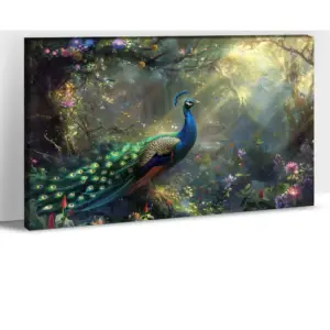ALAYRA Peacock Wall Art, Peacock Wall Decor, Peacock Painting Decor for Wall, Beautiful Peacock Art Decorations for Living Room, Peacocks Pictures for Bathroom Framed Ready To Hang 12x18'' 01