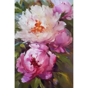 ALAYRA Peony Wall Art Pink Flower Canvas - Summer Peonies - Retro Plant Florlal Oil Paintings Poster - For Living Room Decor (Unframed, 12 16 inch) 01