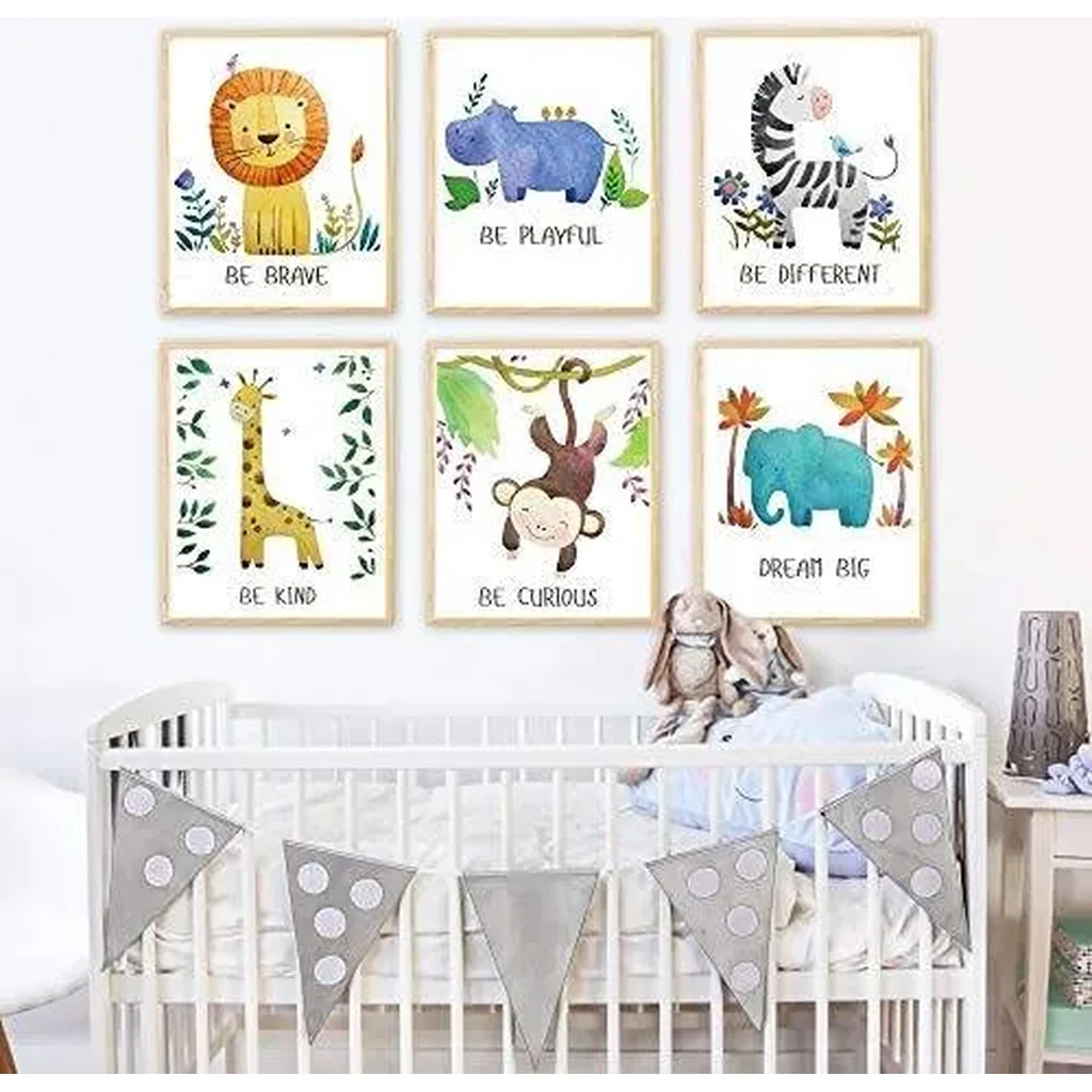 ALAYRA Pepper & Moose Baby Nursery Decor - Jungle Safari Animal Unframed Wall Art -Set of 6 Posters 8x10 - Lion, Giraffe, Elephant, Monkey, Zebra, Hippo with Inspirational Quotes for Boy Girl Kids 01 - Image 3