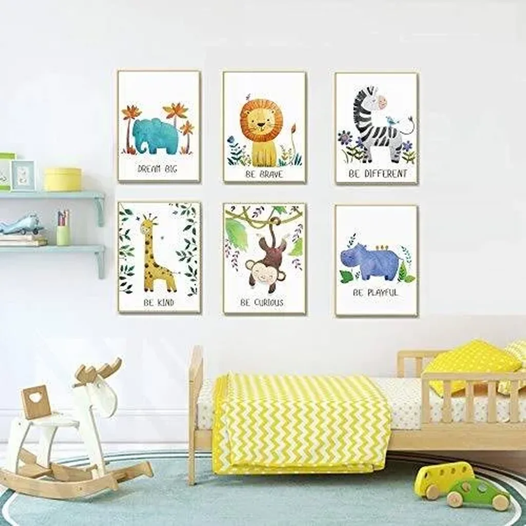 ALAYRA Pepper & Moose Baby Nursery Decor - Jungle Safari Animal Unframed Wall Art -Set of 6 Posters 8x10 - Lion, Giraffe, Elephant, Monkey, Zebra, Hippo with Inspirational Quotes for Boy Girl Kids 01 - Image 4