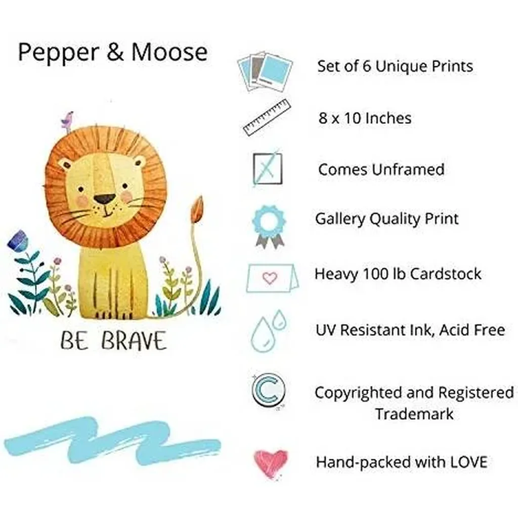 ALAYRA Pepper & Moose Baby Nursery Decor - Jungle Safari Animal Unframed Wall Art -Set of 6 Posters 8x10 - Lion, Giraffe, Elephant, Monkey, Zebra, Hippo with Inspirational Quotes for Boy Girl Kids 01 - Image 5