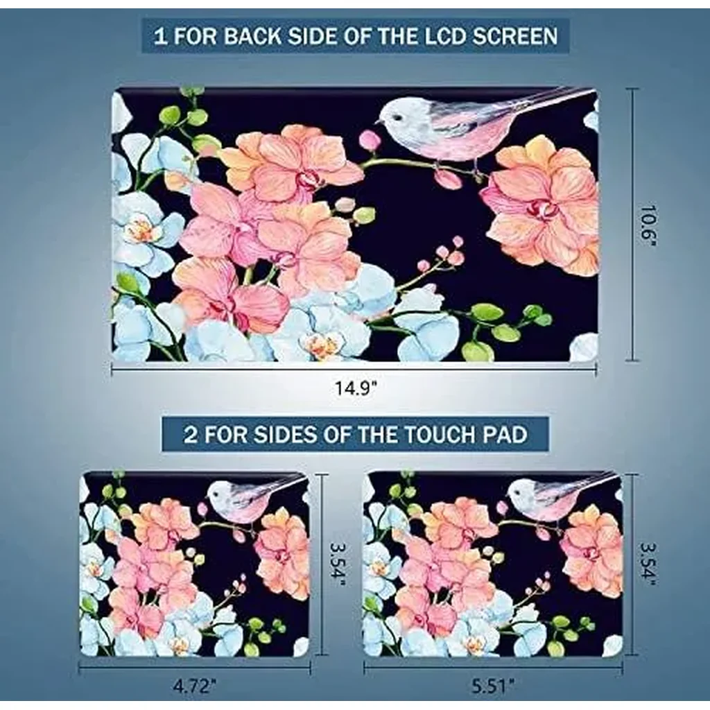 ALAYRA Personalized Laptop Skin Sticker 12.1 13 13.3 14 15 15.4 15.6 Inches Universal Netbook Skin Sticker Reusable Notebook PC Art Protector , Bird & Nice Flower 01 - Image 2