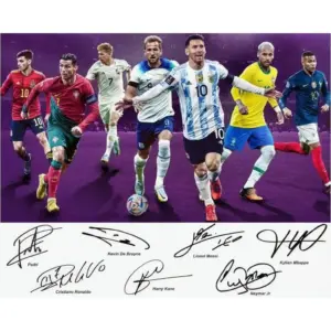 ALAYRA Photo House Cristiano Ronaldo Lionel Messi Neymar Jr Kane Pedri Mbappe Football Superstars Autograph Print Wall Art Living Room Decor 01