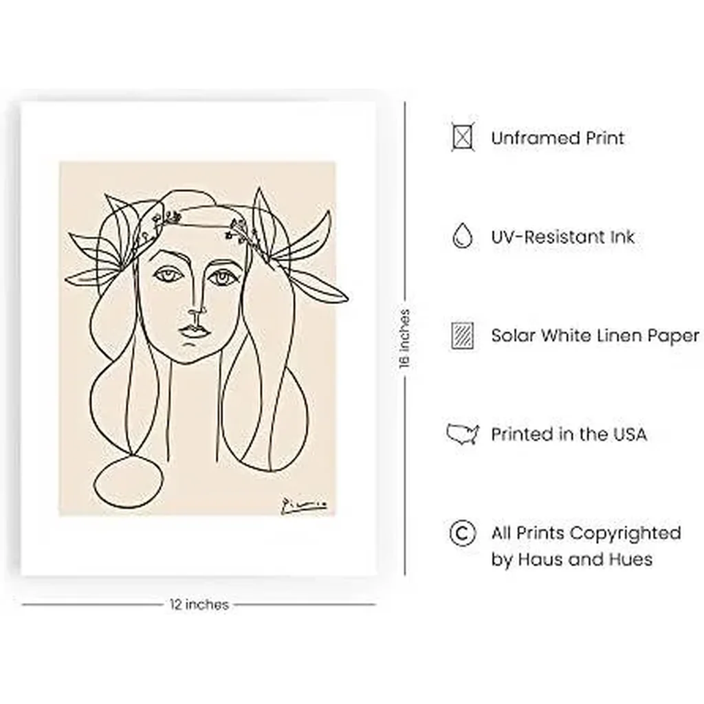 ALAYRA Picasso Line Drawing Abstract Woman Wall Art - Line Art Pablo Picasso Artwork Minimalistic Wall Art Print Picasso Aesthetic Line Art Woman Face Picasso (Unframed - 12x16) 01 - Image 2