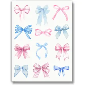 ALAYRA Pink and Blue Coquette Wall Art (UNFRAMED 12 x 16) Coquette Room Decor Pink Aesthetic Preppy Poster Girl Teen Tween Nursery Wall Decor (Pink and Blue Coquette Bows) 01