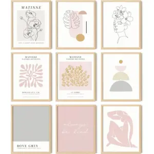 ALAYRA Pink and Grey Matisse Wall Art Prints - Light Pink Posters for Room Aesthetic, Blush Pink and Grey Room Decor, Abstract White Gray Pink Pictures for Teen Girls Dorm Bedroom (8x10 Unframed) 01