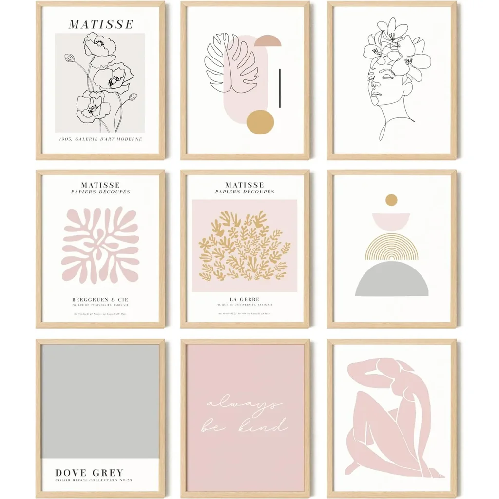ALAYRA Pink and Grey Matisse Wall Art Prints - Light Pink Posters for Room Aesthetic, Blush Pink and Grey Room Decor, Abstract White Gray Pink Pictures for Teen Girls Dorm Bedroom (8x10 Unframed) 01