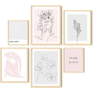 ALAYRA Pink and Grey Room Decor Aesthetic Pictures - 12x16 Light Pink Bathroom Wall Decor, Large Pink Gray Bedroom Posters, Cute Girly Blush Pink Art Prints for Teen Girls Dorm (UNFRAMED) 01