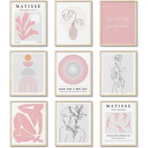 ALAYRA Pink and Grey Room Decor Posters, Light Grey Wall Art Decor, Gray Matisse Aesthetic Posters, Cute Girly Blush Pink Art Prints for Girls Bedroom Dorm, 8x10in, Unframed 01