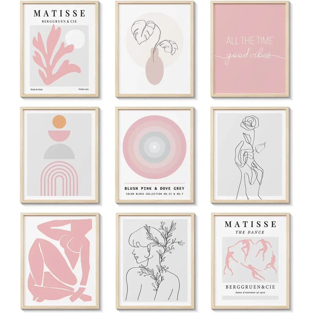 ALAYRA Pink and Grey Room Decor Posters, Light Grey Wall Art Decor, Gray Matisse Aesthetic Posters, Cute Girly Blush Pink Art Prints for Girls Bedroom Dorm, 8x10in, Unframed 01