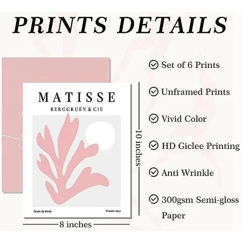 ALAYRA Pink and Grey Room Decor Posters, Light Grey Wall Art Decor, Gray Matisse Aesthetic Posters, Cute Girly Blush Pink Art Prints for Girls Bedroom Dorm, 8x10in, Unframed 01 - Image 3