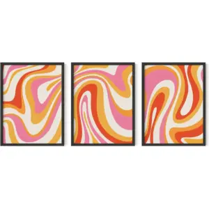 ALAYRA Pink and Orange Wall Art Set of 3 Colorful Abstract Posters, Y2K Aesthetic Prints (Unframed, 12x16) 01